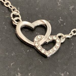 Hugging Hearts Silver Necklace – Rhinestone Pendant, 16–18”